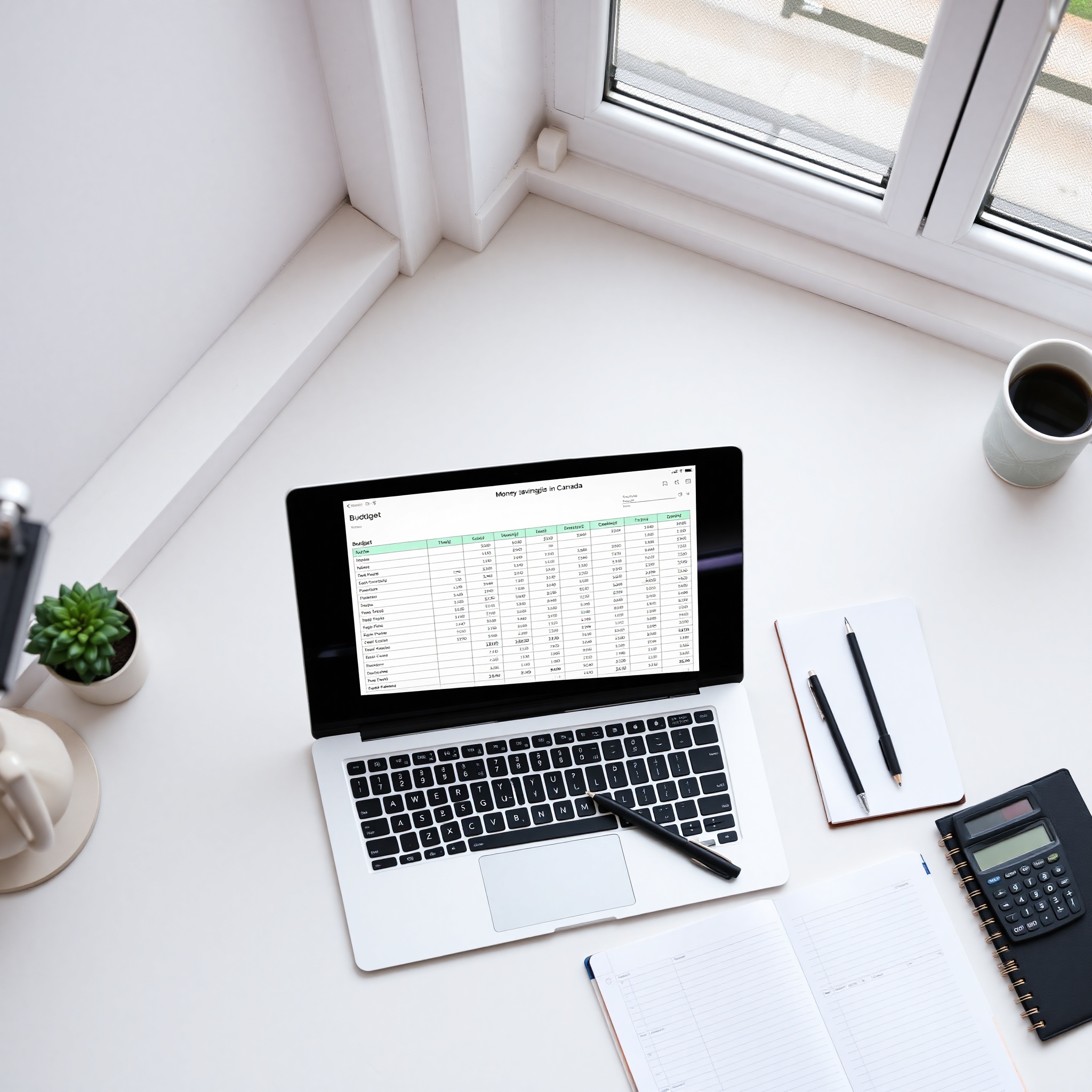 Budget planning workspace with spreadsheet and financial documents